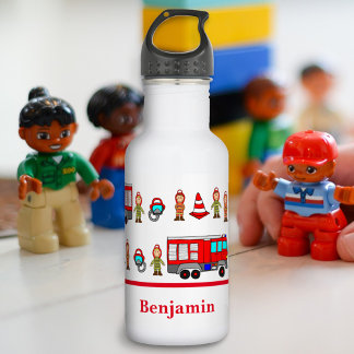 Cute Red Fire Engine & Fire Fighters 532 Ml Water Bottle