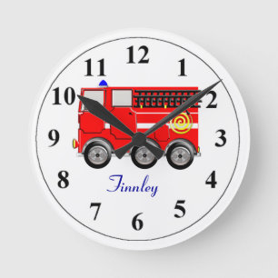 Cute Red Fire Engine Personalised Boys Room Clock
