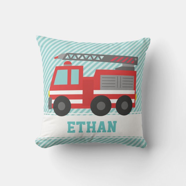 Cute Red Fire Truck for Boys Bedroom Cushion (Front)
