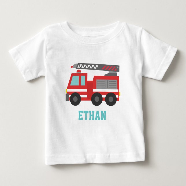 Cute Red Fire Truck for Little Fire fighters Baby T-Shirt (Front)