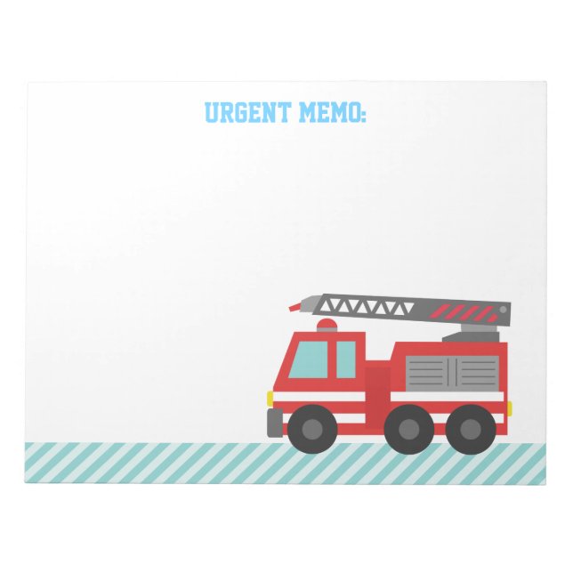 Cute Red Fire Truck for Little Fire fighters Notepad (Front)