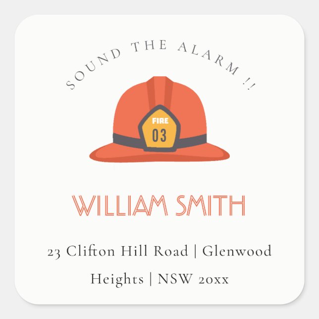 Cute Red Firetruck Engine Hat Kid Birthday Address Square Sticker (Front)