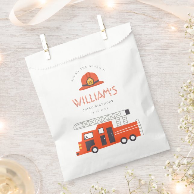 Cute Red Firetruck Engine Kids Any Age Birthday Favour Bag (Clipped)