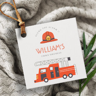 Cute Red Firetruck Engine Kids Any Age Birthday Favour Tags