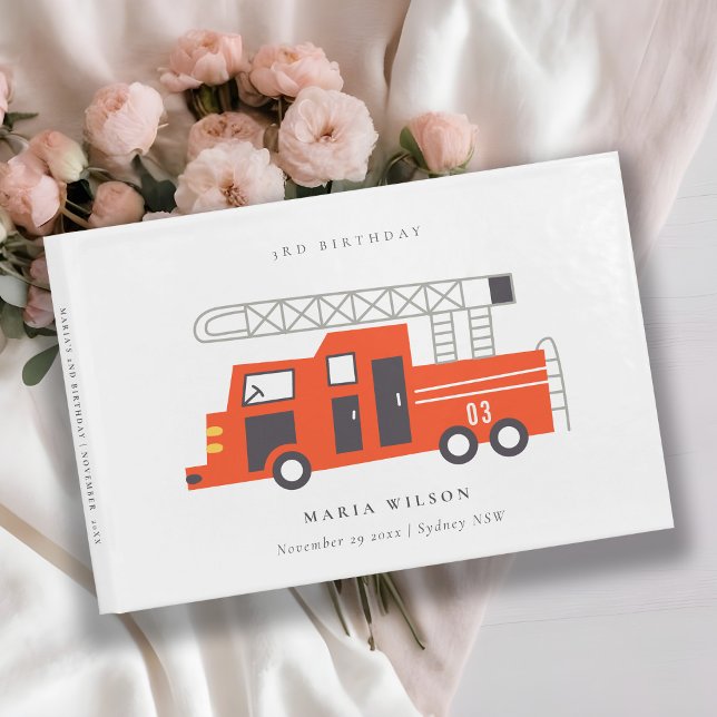 Cute Red Firetruck Engine Kids Any Age Birthday  Guest Book (Creator Uploaded)