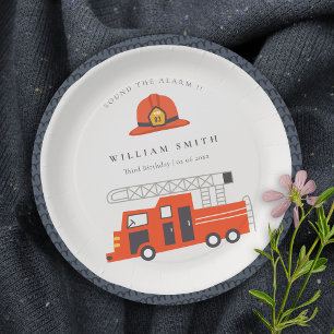 Cute Red Firetruck Engine Kids Any Age Birthday Paper Plate
