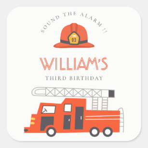 Cute Red Firetruck Engine Kids Any Age Birthday Square Sticker