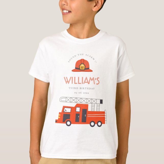 Cute Red Firetruck Engine Kids Any Age Birthday T-Shirt (Front)