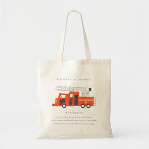 Cute Red Firetruck Engine Kids Fun Facts Birthday Tote Bag