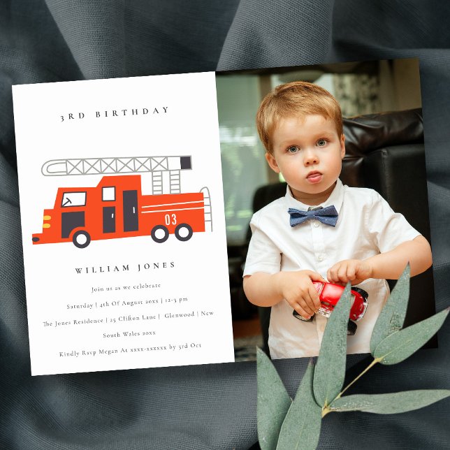 Cute Red Firetruck Kids Any Age Birthday Invite (Creator Uploaded)