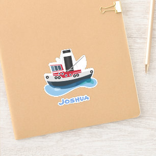 Cute red fishing trawler boat cartoon illustration