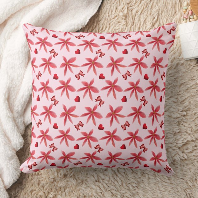 Cute Red Floral Heart Pattern Seamless Girly  Cushion (Blanket)