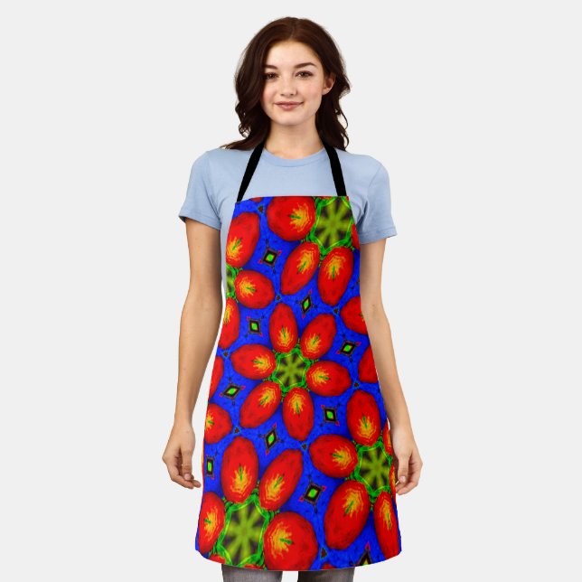 Cute Red Floral Pattern Apron (Worn)