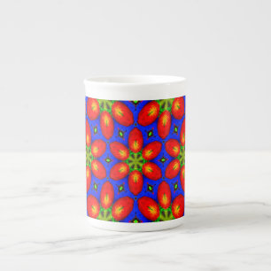 Cute Red Floral Pattern Bone China Mug