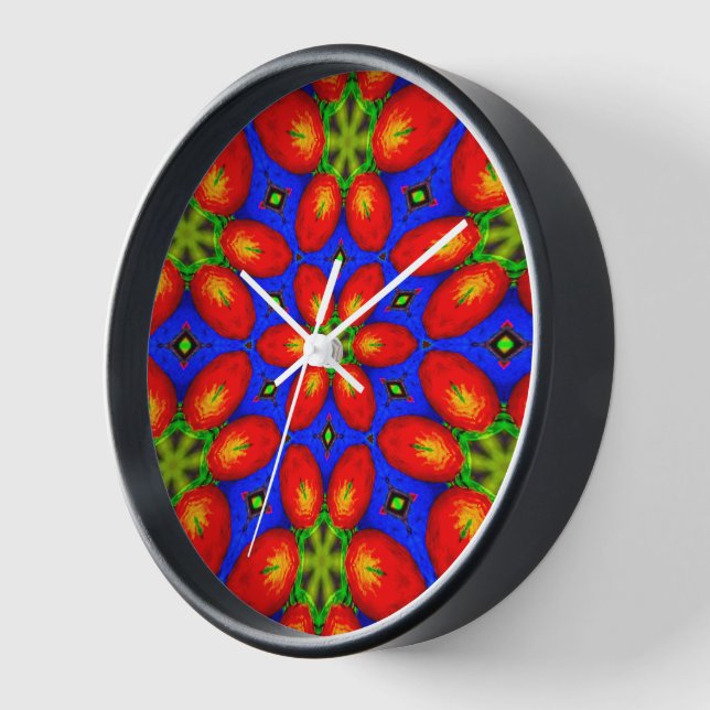 Cute Red Floral Pattern Clock (Angle)