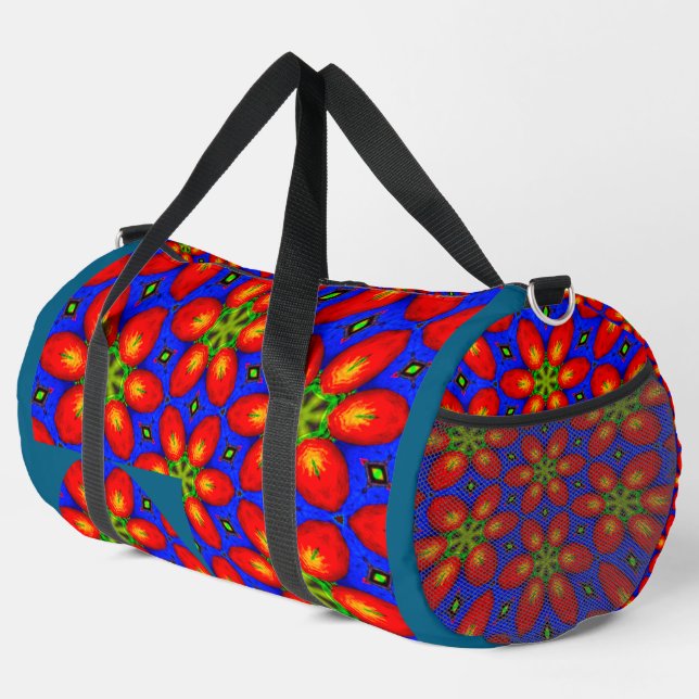 Cute Red Floral Pattern Duffle Bag (Right Corner)