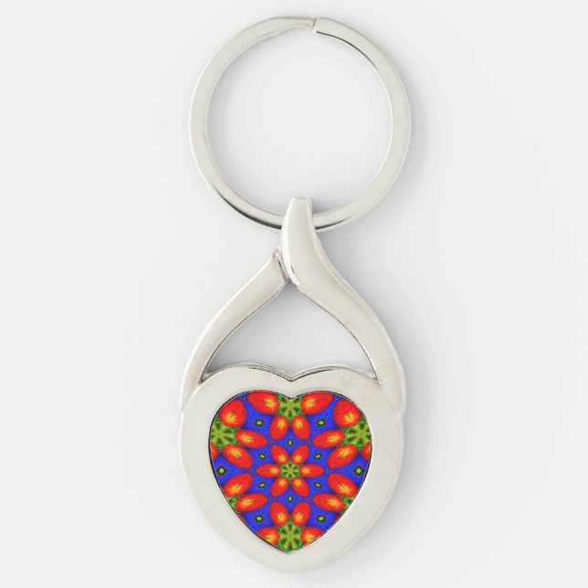 Cute Red Floral Pattern Key Ring (Front)
