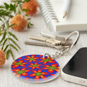 Cute Red Floral Pattern Key Ring
