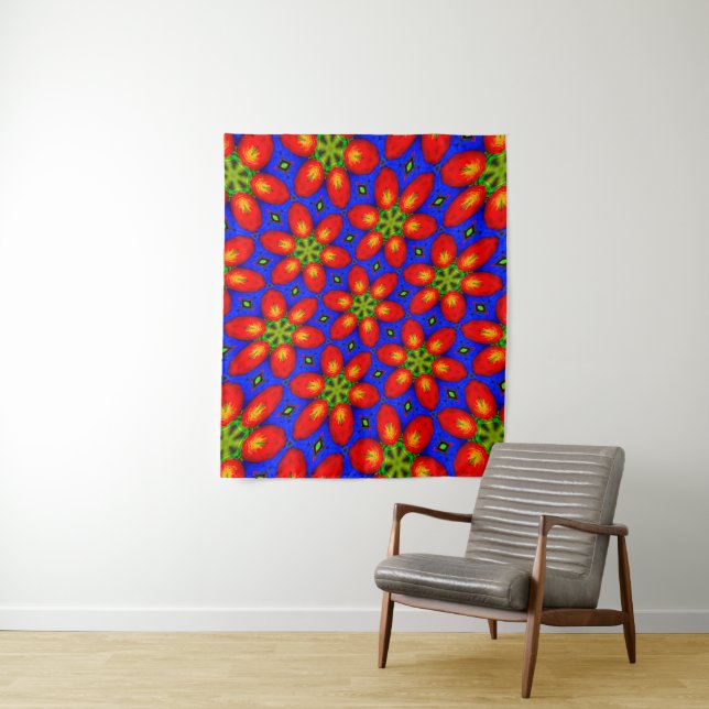 Cute Red Floral Pattern Tapestry (In Situ)