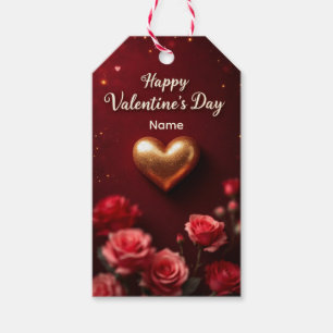 Cute Red floral & Pink Hearts Valentine's Day Gift Tags