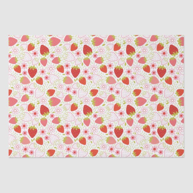 Cute Red Floral Strawberry Pattern Tissue Paper (Front)