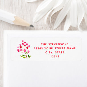 Cute Red Floral Watercolor Minimal Return Address Label