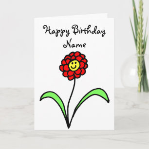 Cute Red Flower Smiling Face Birthday Card