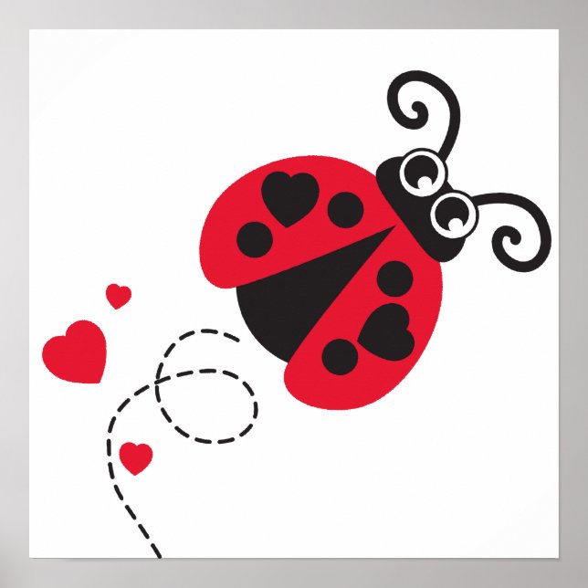 Cute red flying ladybug kids nursery poster (Front)