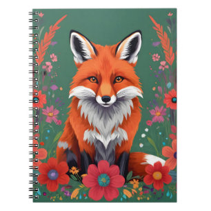Cute red fox and flowers notebook