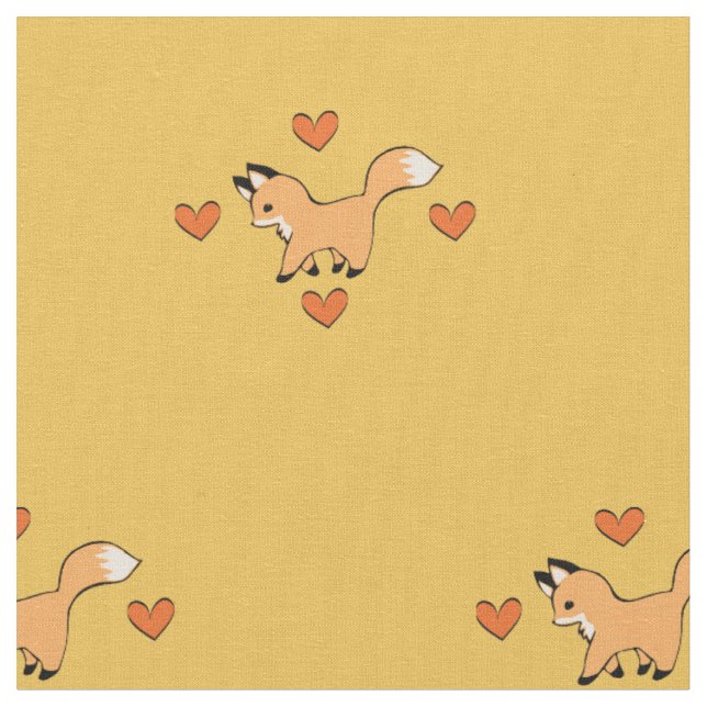 Cute Red Fox and Hearts Fabric (Close Up)