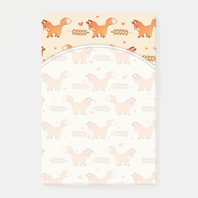Cute Red Fox and Hearts Wreath Pattern Post-it Notes (Front)