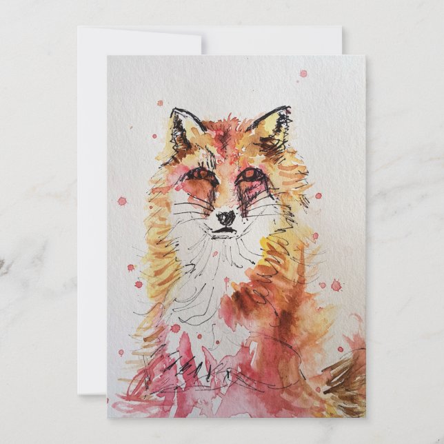 Cute Red Fox Art Watercolour Birthday Invitation (Front)
