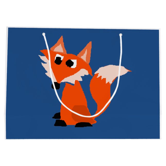 Cute Red Fox Cartoon Large Gift Bag (Back)