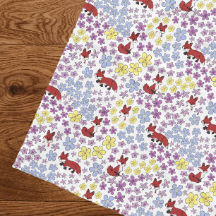 Cute Red Fox Colourful Wildflowers Kids Fleece Blanket