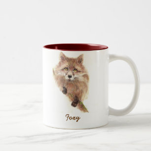 Cute Red Fox, Foxy Wildlife, Animal, Nature Two-Tone Coffee Mug