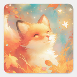 Cute Red Fox Gazing at Starry Night Sky Square Sticker