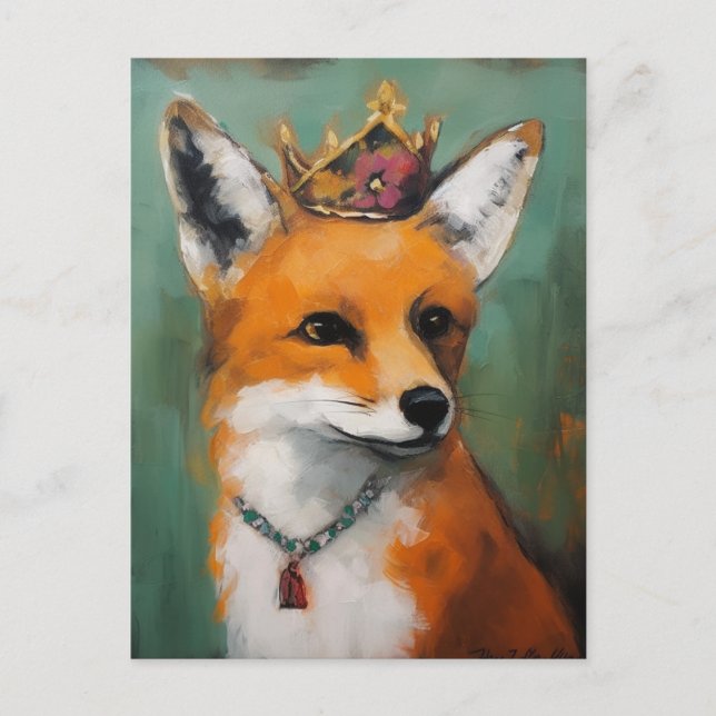 Cute Red Fox in a Crown and Necklace Postcard (Front)