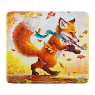 Cute Red Fox in Fall Season Painting. Buy Now Cutting Board