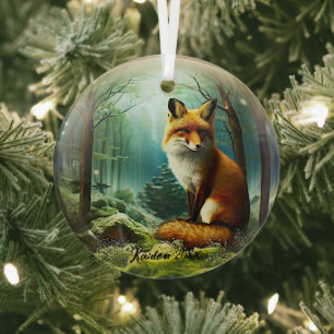  Cute Red Fox in Snowglobe Glass Tree Decoration
