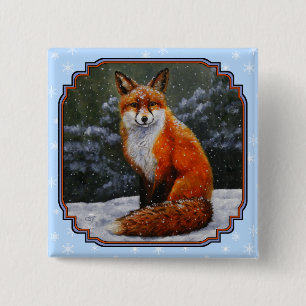 Cute Red Fox in Winter Snow 15 Cm Square Badge