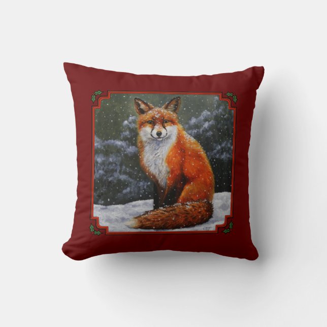 Cute Red Fox in Winter Snow Cushion (Front)