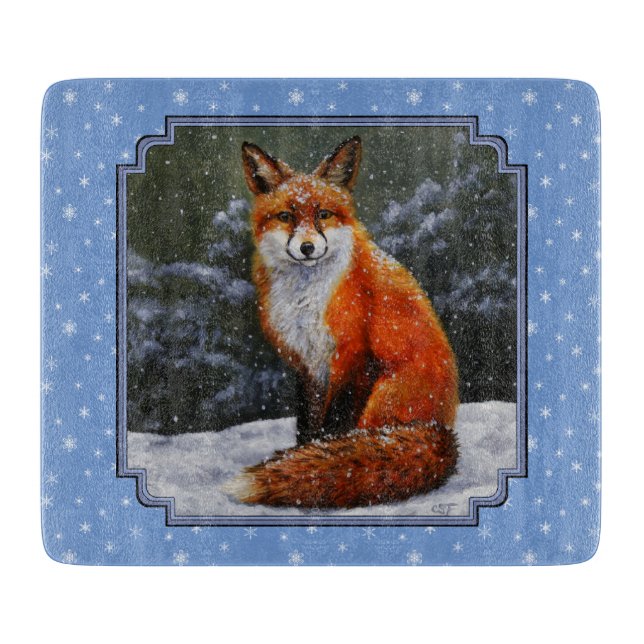 Cute Red Fox in Winter Snow Cutting Board (Front)