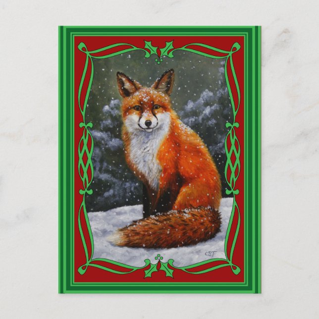 Cute Red Fox in Winter Snow Holiday Postcard (Front)