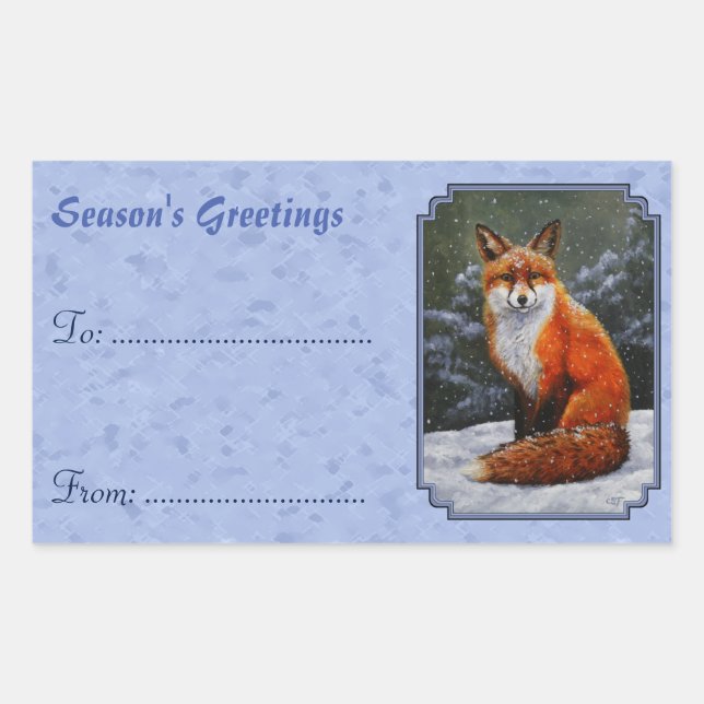 Cute Red Fox in Winter Snow Rectangular Sticker (Front)