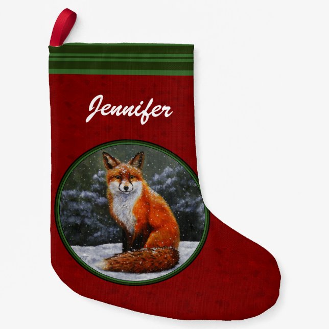 Cute Red Fox in Winter Snow Small Christmas Stocking (Front)