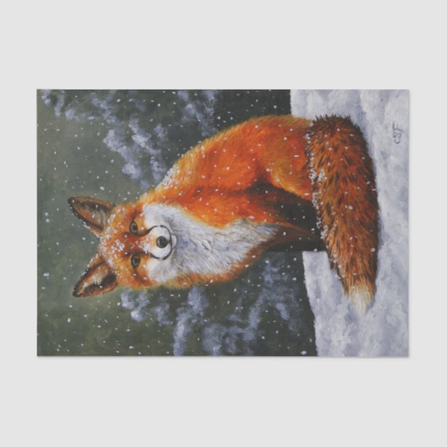 Cute Red Fox in Winter Snow Tissue Paper (Front)