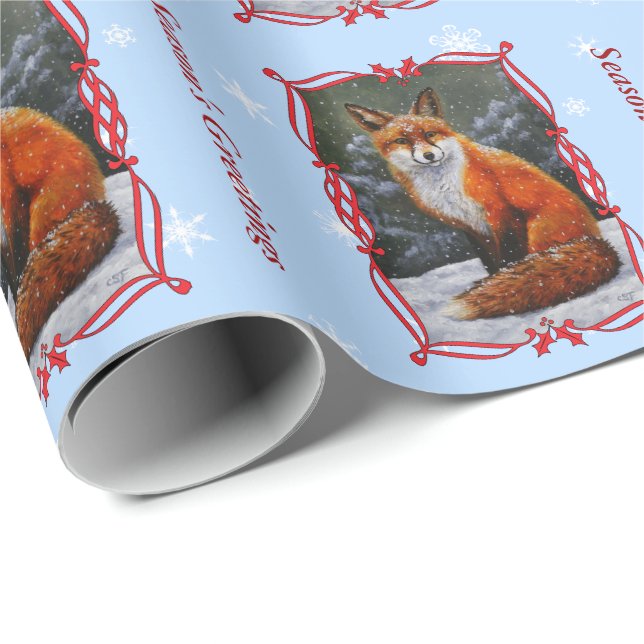 Cute Red Fox in Winter Snow Wrapping Paper (Roll Corner)