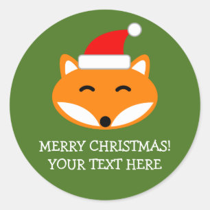 Cute red fox Merry Christmas custom Holiday favour Classic Round Sticker