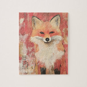 Cute Red Fox Mixed Media Jigsaw Puzzle