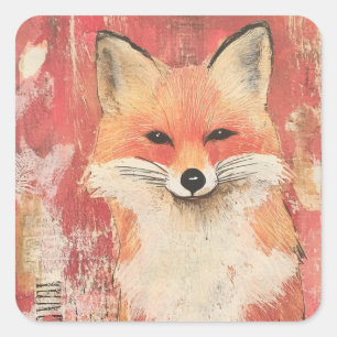 Cute Red Fox Mixed Media Square Sticker